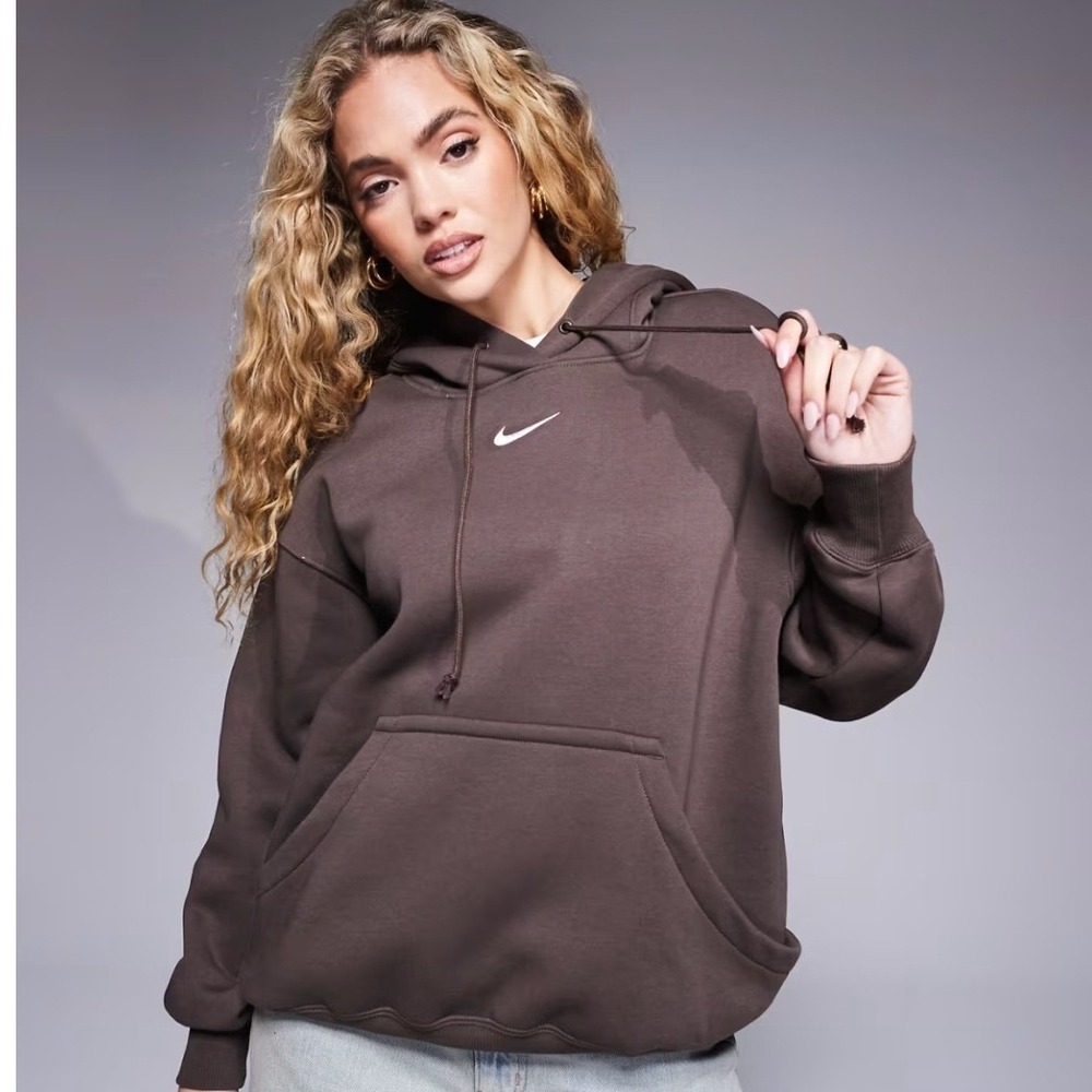 Nike Center Mini Swoosh🤎Phoenix Fleece Brown Hoodie. Streetwear gorpcore retro